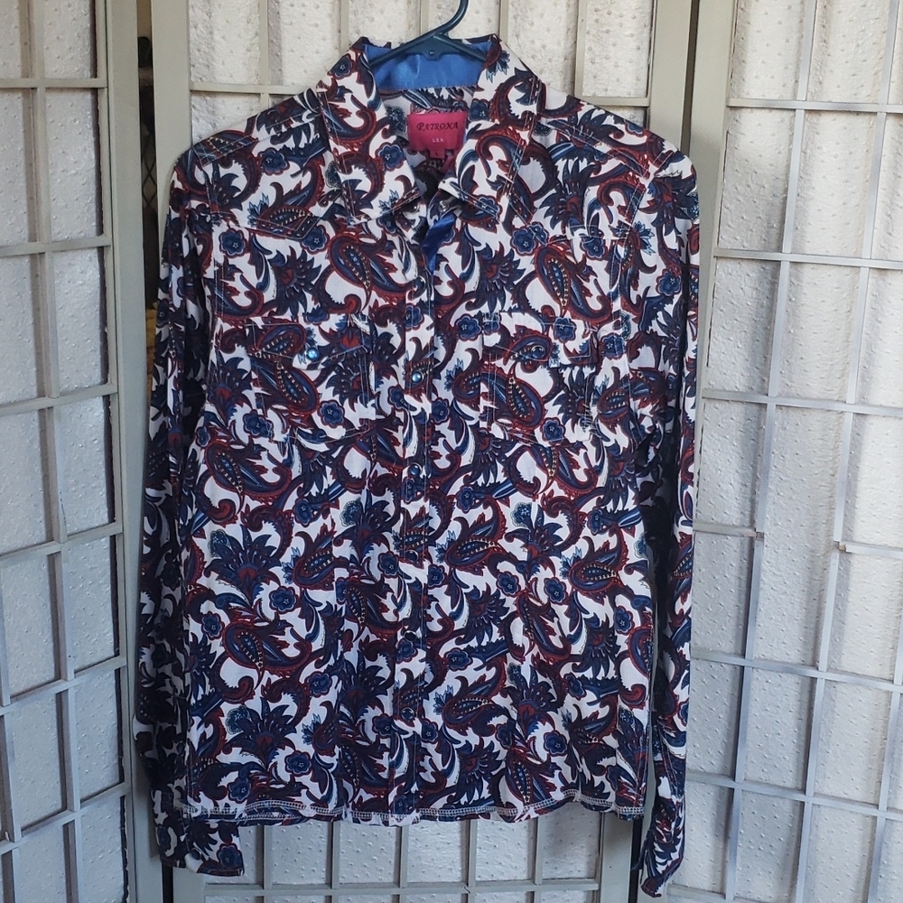 Patrona cowgirl peisley snap button down shirt L
